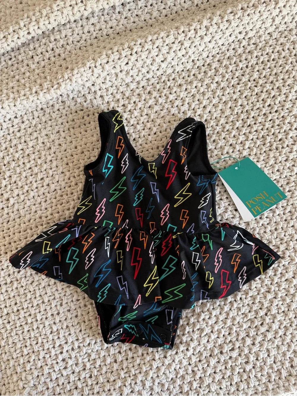POSH PEANUT Colorful Swimsuit w/ Lightening Bolts — Baby 0-3 Months — NWT